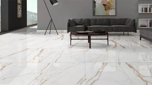 White and gold marble-look porcelain tile
